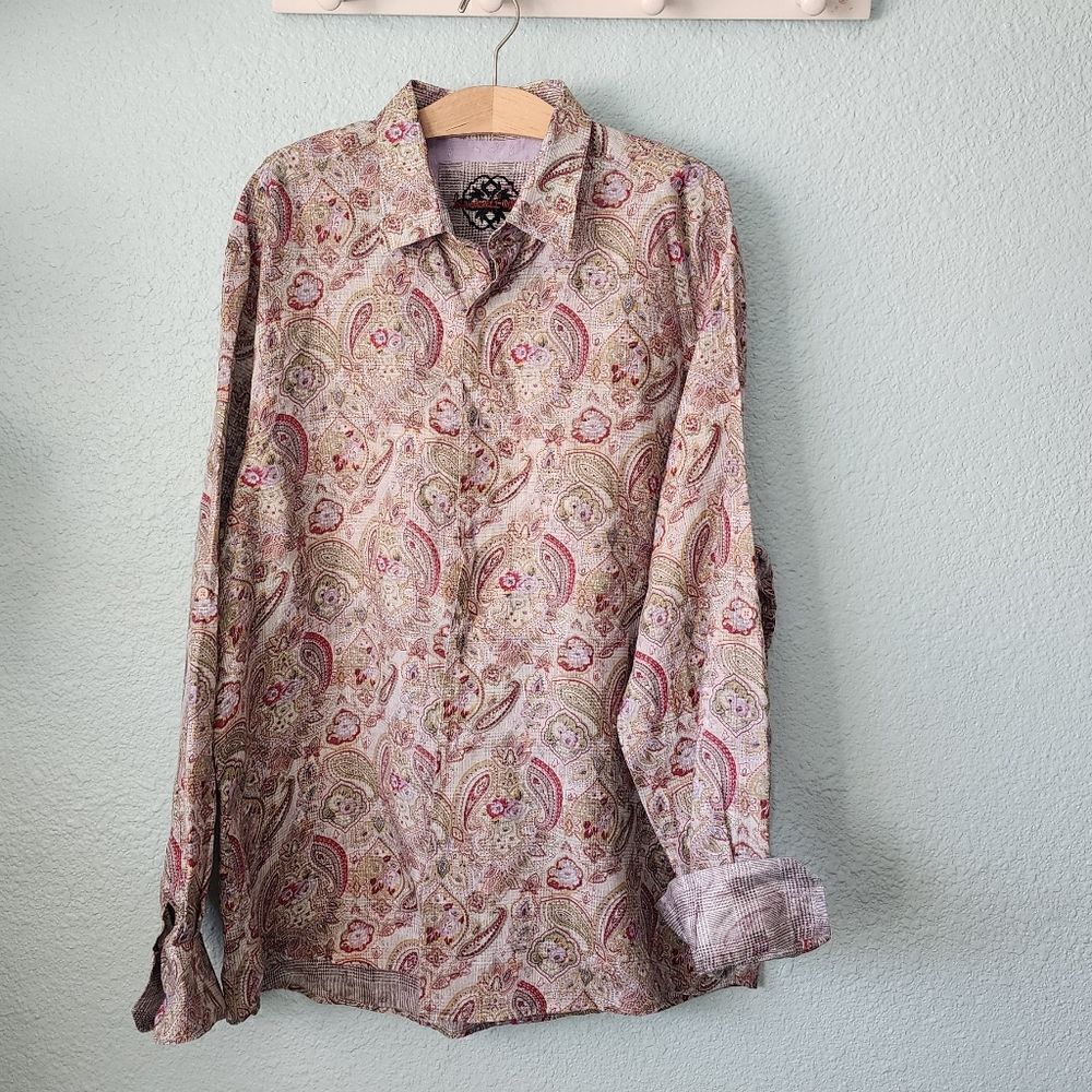 International Laundry 100% linen paisley button front l9ng sleeve shirt